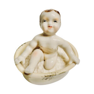 Vintage Lenwile Ardalt Baby in Bathtub, 1940s Porcelain Figurine
